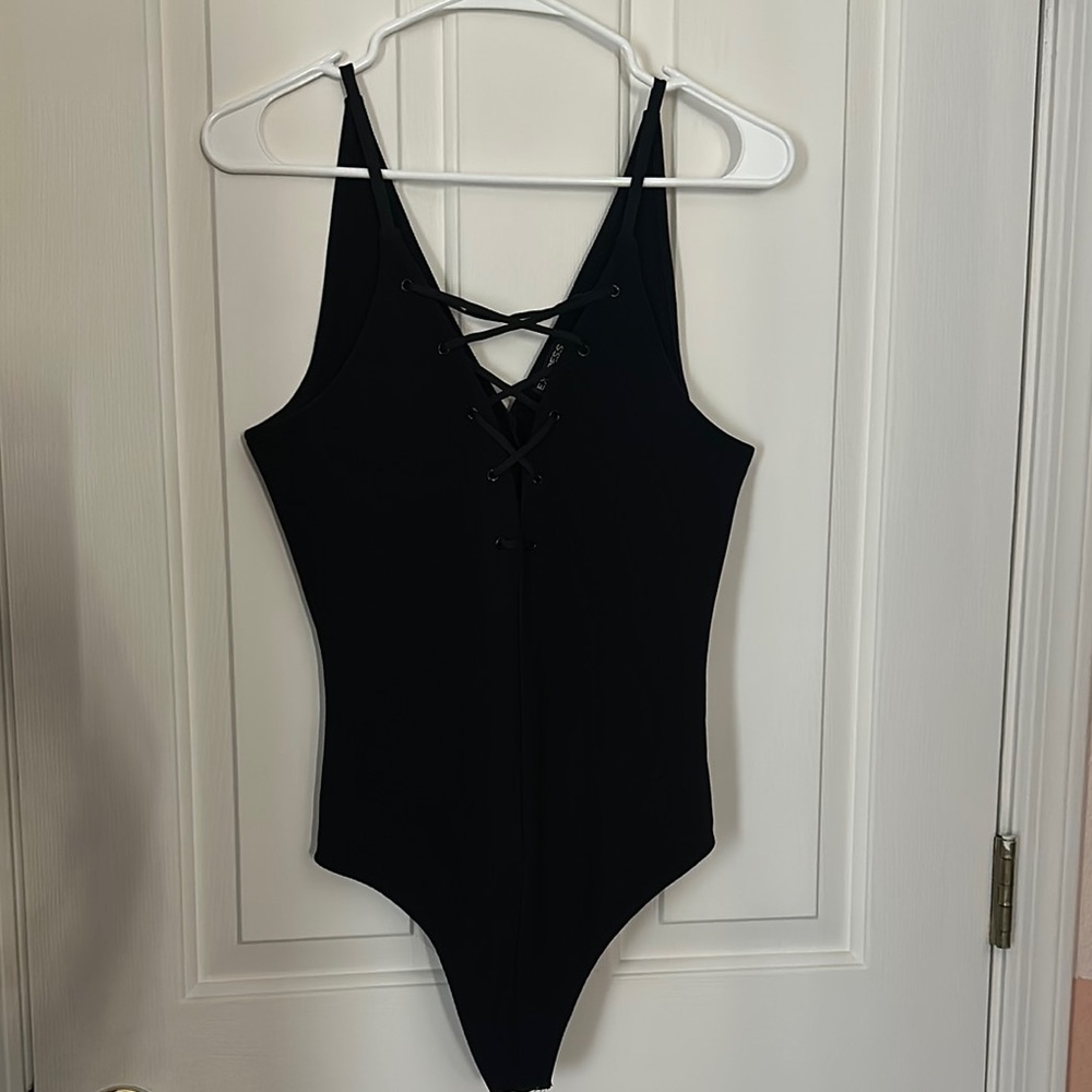 Express Black Bodysuit with Deep V-Neckline and Spaghetti Straps